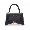 Balenciaga Hourglass Small Top Handle Bag crocodile embossed calfskin B108891E black Tl15962rJ28