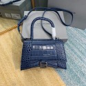 Balenciaga HOURGLASS SMALL TOP HANDLE BAG crocodile embossed calfskin B108895E blue Tl15957Lo54