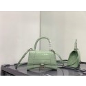 Balenciaga HOURGLASS SMALL TOP HANDLE BAG crocodile embossed calfskin B108895E light green Tl15859Yv36