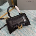 Balenciaga Hourglass XS Top Handle Bag shiny crocodile embossed calfskin B108892E black Tl15961qM91