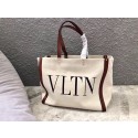 Cheap VALENTINO Rockstud Canvas Shopping Bag V0978 Wihte&Wine Tl19514sJ42