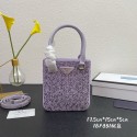 Copy Prada leather small-bag with artificial crystals tote 1BC331 Purple Tl5842Kn92