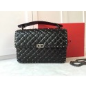 Copy VALENTINO Spike quilted leather large shoulder bag A0327 black Tl19700Ey31