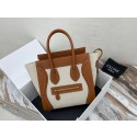 Fake CELINE MICRO LUGGAGE HANDBAG IN TEXTILE AND CALFSKIN 167793 TAN&WHITE Tl4830kw88