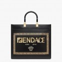 Fake Fendi Sunshine Medium Fendace Printed black leather Logo shopper 8BH386A Tl12615ny77