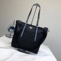 Fake Prada Saffiano leather and nylon tote 1BG212 black&blue Tl6546uQ71