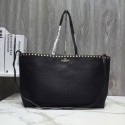 Fake VALENTINO Rockstud grained leather shopper 93316 black Tl19722qZ31