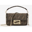 Fashion FENDI MINI BAGUETTE CHAIN FF fabric bag 8852 brown Tl12562wc24