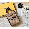 FENDI Mini Sunshine Shopper FF raffia mini-bag 8BS051A black Tl12559oK58