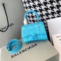 Imitation Balenciaga WOMENS HOURGLASS MINI TOP HANDLE BAG shiny box calfskin M8000 blue Tl15879lH78