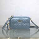 Imitation High Quality DIOR CARO DOUBLE POUCH Supple Cannage Calfskin S5037U light blue Tl8723Bo39