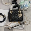 Imitation MINI LADY DIOR BAG Lambskin M0566OW black&gold Tl8423Xr29