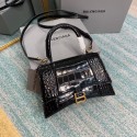 Knockoff Balenciaga HOURGLASS SMALL TOP HANDLE BAG crocodile embossed calfskin B108895E black Tl15946NL80