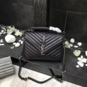 Knockoff YSL Classic Monogramme Black Leather Flap Bag Y392737 Silver Tl15166Ez66