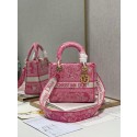 MEDIUM LADY D-LITE BAG Fluorescent Pink Toile de Jouy Reverse Embroidery M0565OROC Tl8179oK58