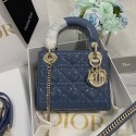 MINI LADY DIOR BAG Patent Cannage Calfskin M0566OW Blue&gold Tl8415KX86