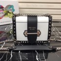 Prada Cahier studded leather bag 1BD045-1 white&black Tl6520lU52