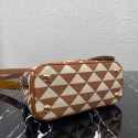 Prada Galleria embroidered jacquard fabric mini bag 1BA906 white&brown Tl5704Ea63