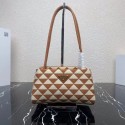 Prada Small embroidered fabric Symbole bag 1BA368 white&brown Tl5698fo19