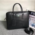 Replica AAA Prada Crocodile Leather Briefcase 2VE368 black Tl6465of41