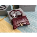 Replica Balenciaga HOURGLASS SMALL TOP HANDLE BAG crocodile embossed calfskin B108895E Burgundy Tl15869Ye83