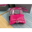 Replica Balenciaga HOURGLASS SMALL TOP HANDLE BAG crocodile embossed calfskin B108895E neon pink Tl15956Kg43