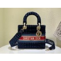 Replica DIOR BOOK TOTE Velvet Crocodile Pattern M2030 Dark Blue Tl8497Xe44