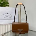 Replica Prada Cleo brushed leather shoulder bag 1BN321 Caramel Tl5843Ix66