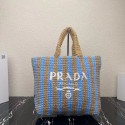 Replica Prada Raffia tote bag 1NE229 light blue Tl5684Jw87