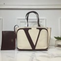 VALENTINO Canvas Shopping Bag V0065 White&Brown Tl19513Tk78