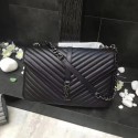 YSL Classic Monogramme Black Leather Flap Bag Y392738 Silver Tl15154nQ90