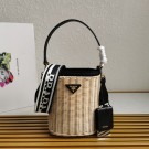 Knockoff Prada Raffia tote bag 1BE062 black Tl5678WW40