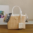 Quality Prada Raffia tote bag 1BG835 white Tl5675Vu63