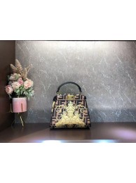 AAAAA Imitation Fendi mini Peekaboo printed silk bag bag F1952 brown Tl12507Sy67