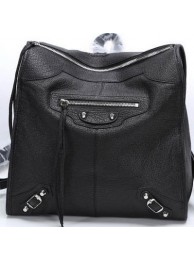 Balenciaga Backpack Black Litchi Leather B68335 Silver Tl16070lk46