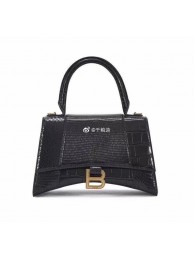 Balenciaga Hourglass Small Top Handle Bag crocodile embossed calfskin B108891E black Tl15962rJ28