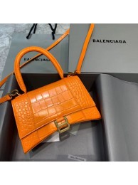 Balenciaga HOURGLASS SMALL TOP HANDLE BAG crocodile embossed calfskin B108895C Orange Tl15841TP23