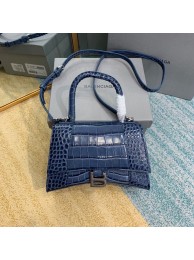 Balenciaga HOURGLASS SMALL TOP HANDLE BAG crocodile embossed calfskin B108895E blue Tl15957Lo54