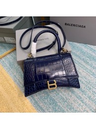 Balenciaga HOURGLASS SMALL TOP HANDLE BAG crocodile embossed calfskin B108895E dark blue Tl15949sp14