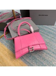 Balenciaga HOURGLASS SMALL TOP HANDLE BAG crocodile embossed calfskin B108895E pink Tl15948AM45