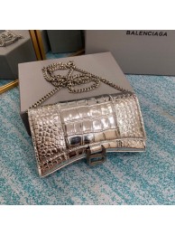 Balenciaga HOURGLASS Wallet With Chain Crocodile Embossed 656050 Silver Tl15855Sy67