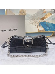 Balenciaga LINDSAY CROCODILE EMBOSSED SHOULDER BAG WITH STRAP 6088 black Tl15839HB29