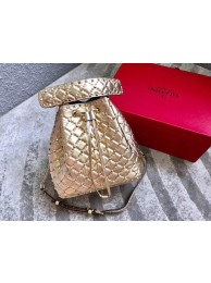 Best 1:1 VALENTINO Rockstud leather bucket bag 0059L gold Tl19705OR71