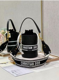 Best Dior Bubble Maple Leaf Embossing Calfskin Bucket Bag C9300 black Tl8347kr25