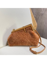 Best FENDI FIRST SMALL wool sheepskin bag 5FB2217 brown Tl12727kr25