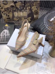 Best Quality JADIOR SLINGBACK PUMP Multicolor Dior Gold Metallic Thread Embroidered Cotton KCP866M Tl10534xb51