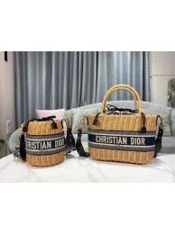 Best Replica DIOR WICKER BASKET BAG Blue Dior Oblique Jacquard and Natural Wicker M7601 Tl8753zU69