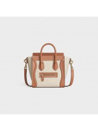 CELINE NANO LUGGAGE BAG IN FLORAL JACQUARD AND CALFSKIN 189242 TAN&WHITE Tl4825Zr53