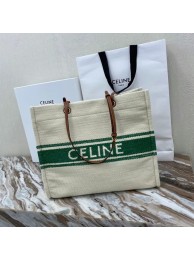 Celine SQUARED CABAS CELINE IN PLEIN SOLEIL TEXTILE AND CALFSKIN 192172 GREEN&TAN Tl4759MB38