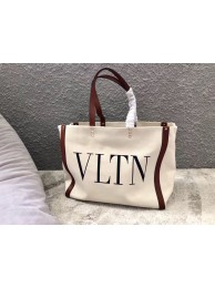 Cheap VALENTINO Rockstud Canvas Shopping Bag V0978 Wihte&Wine Tl19514sJ42